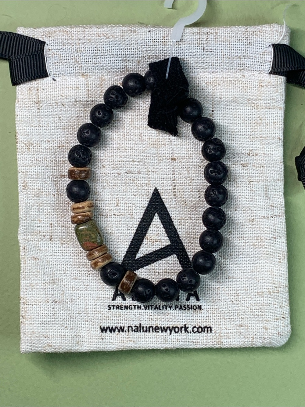 Nalú New York Black Lava Bead Bracelet with Brown & Green Accents